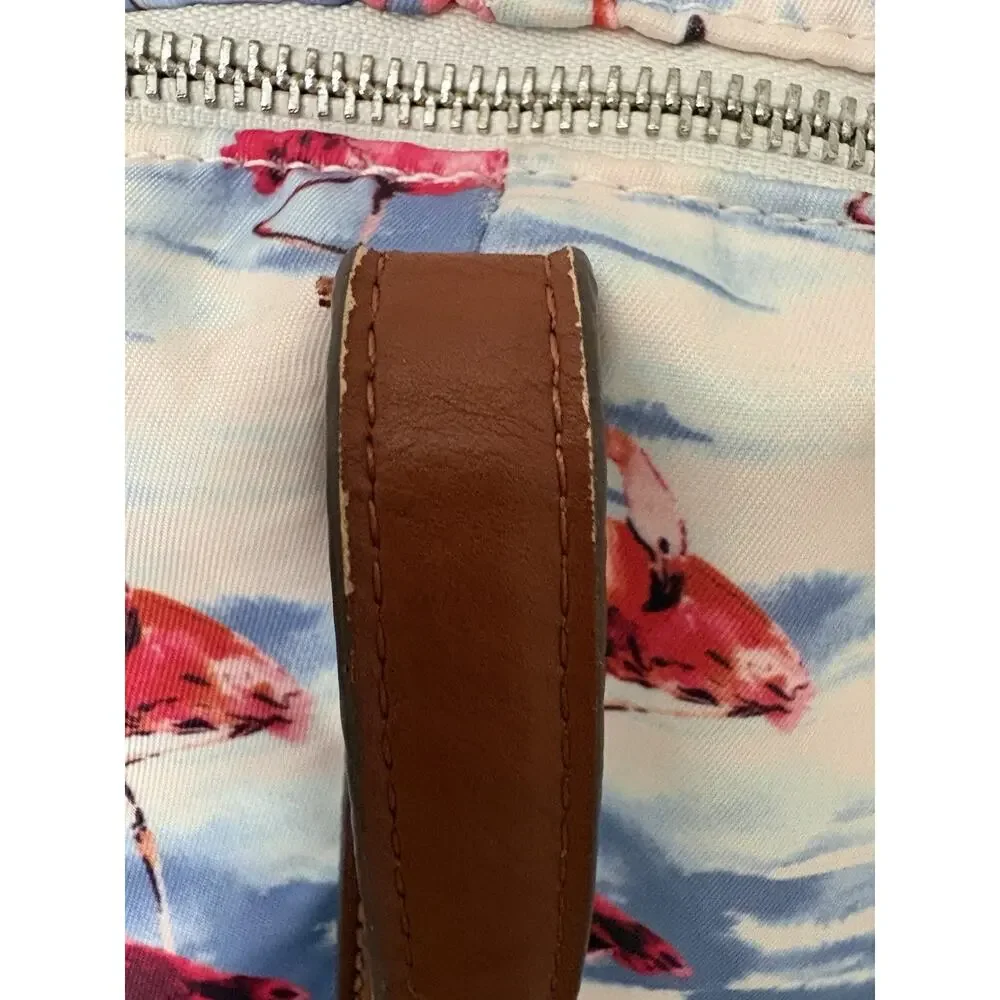 Tommy Bahama Flamingo Tote Bag Brown Faux Leather Straps Zip Top Beach Travel
